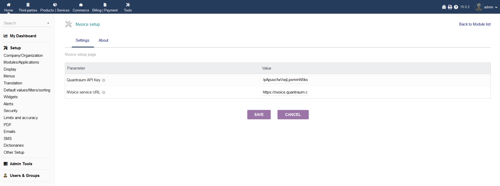 Configure API key in Dolibarr module